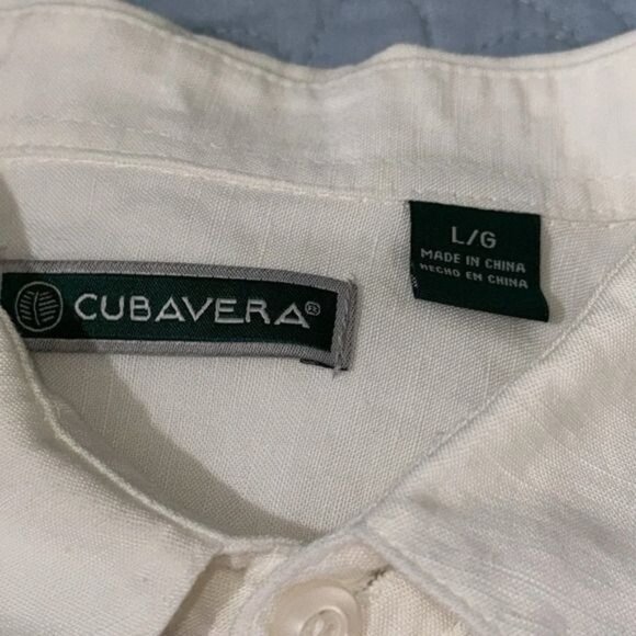 Cubavera Mens White Button-Up Shirt L/G Linen Blend Short Sleeve - Picture 2 of 7